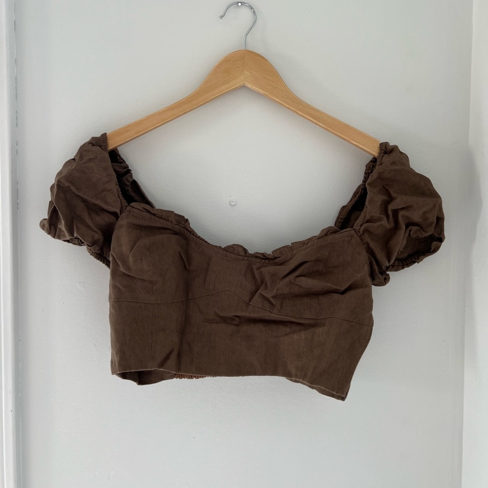 Brown Aritzia crop shirt linen